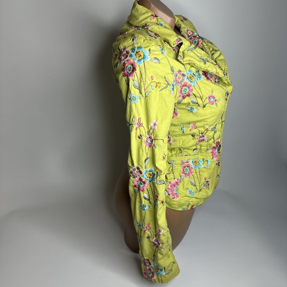 Johnny Was Green Floral Embroidered Button Up Jacket XS Y2K Cottagecore Boho - Picture 5 of 16